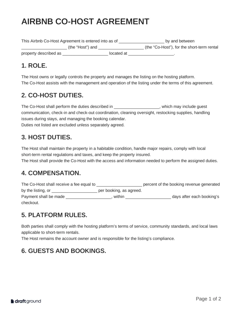 Airbnb Co-Host Agreement Template