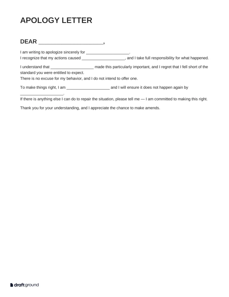 Apology Letter Template