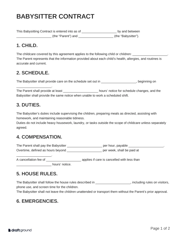 Babysitter Contract Template