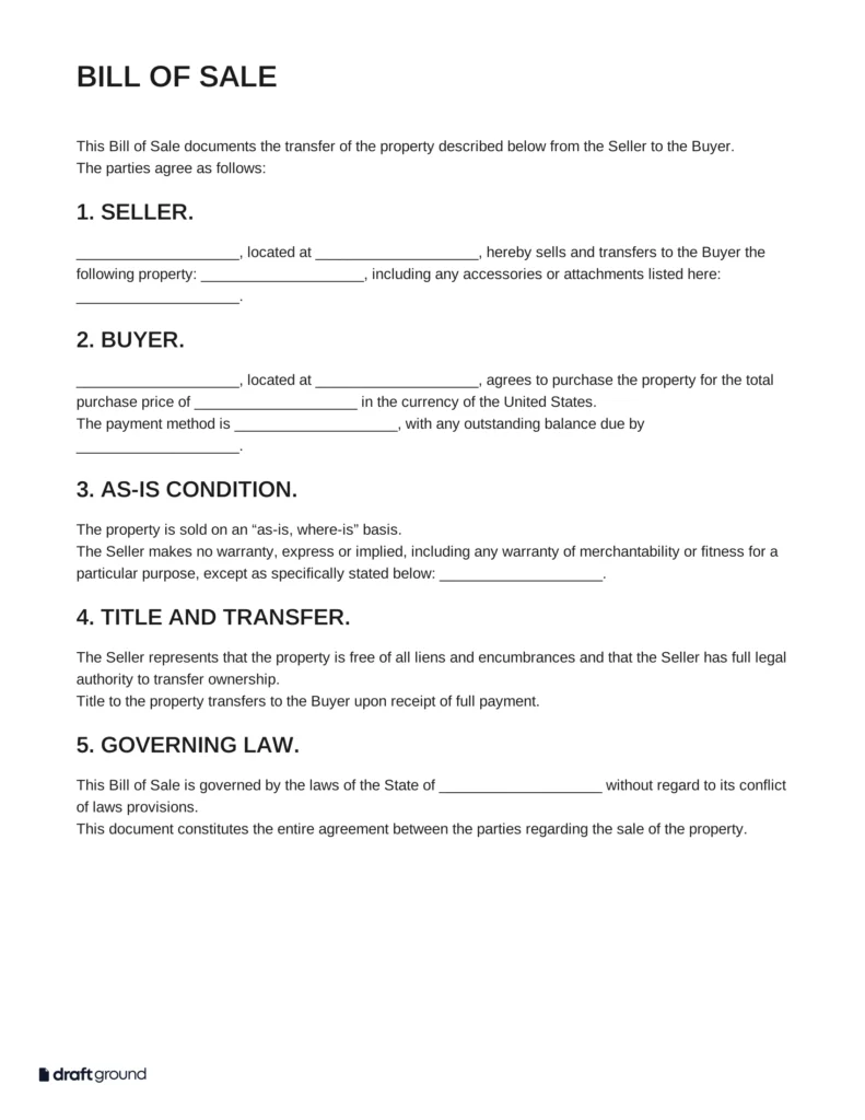 Bill of Sale Template