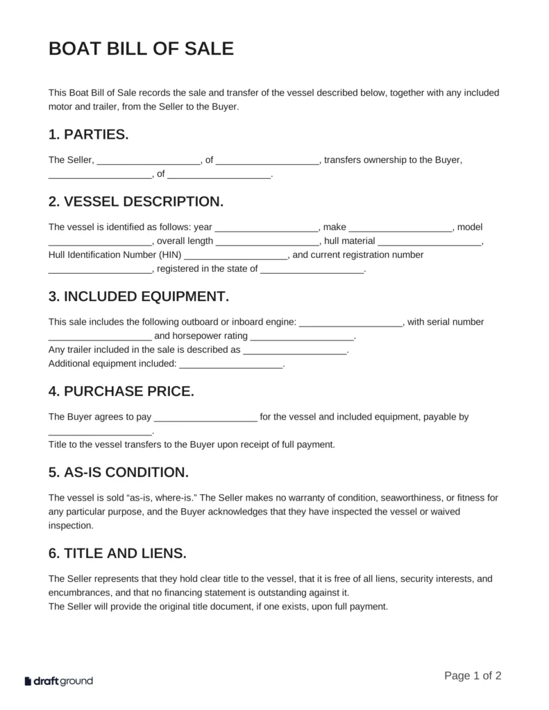 Boat Bill of Sale Template