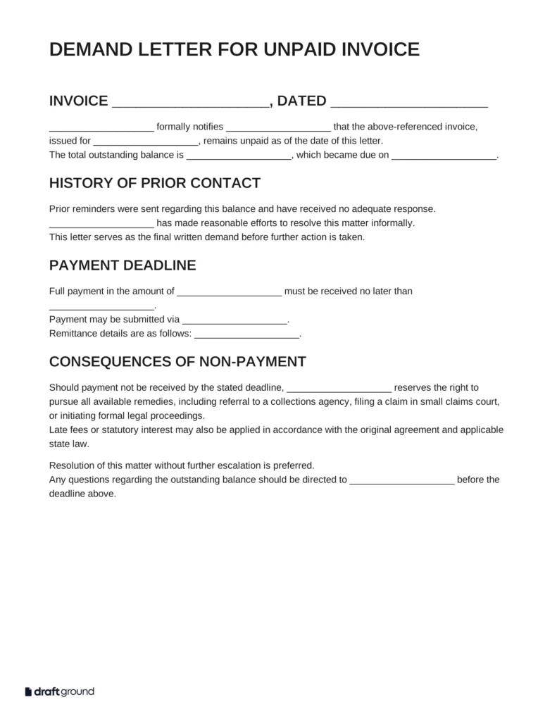 Demand Letter Template for Unpaid Invoice