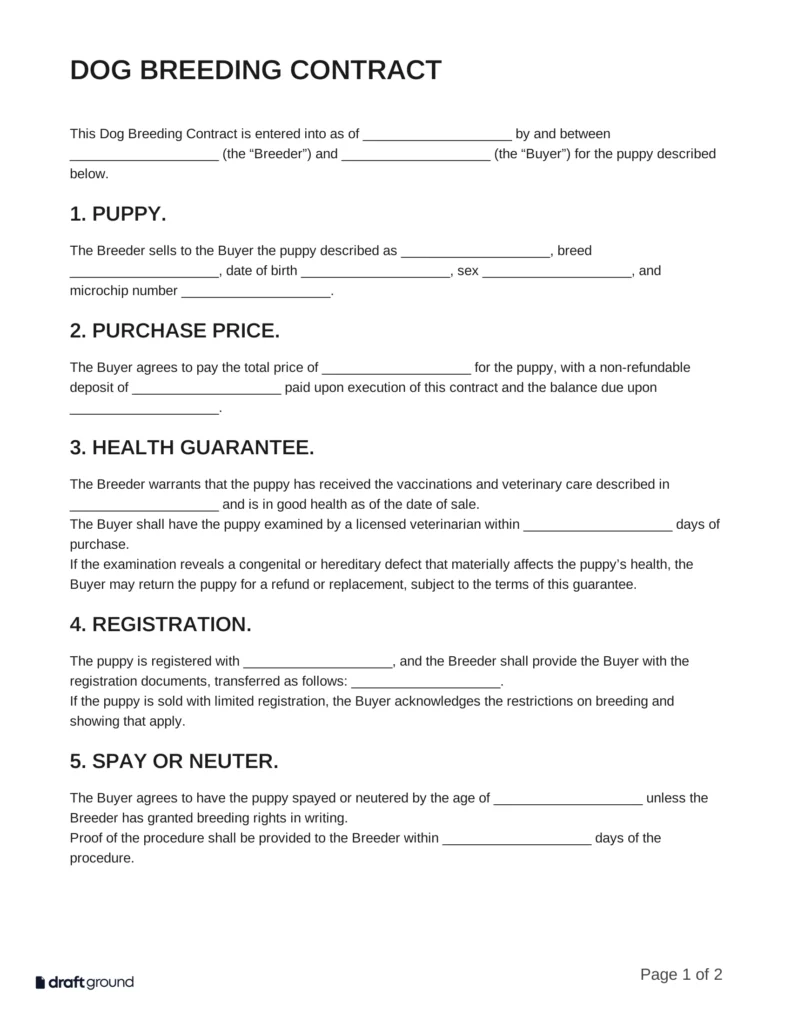 Dog Breeding Contract Template