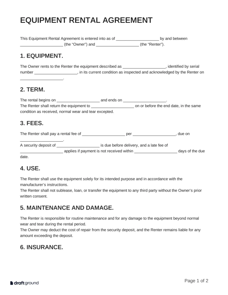 Equipment Rental Agreement