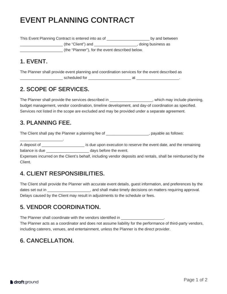 Event Planning Contract Template
