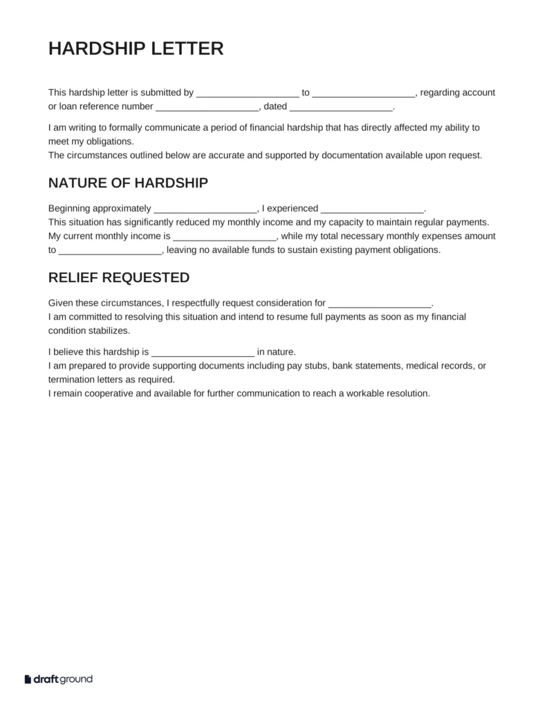 Hardship Letter Template