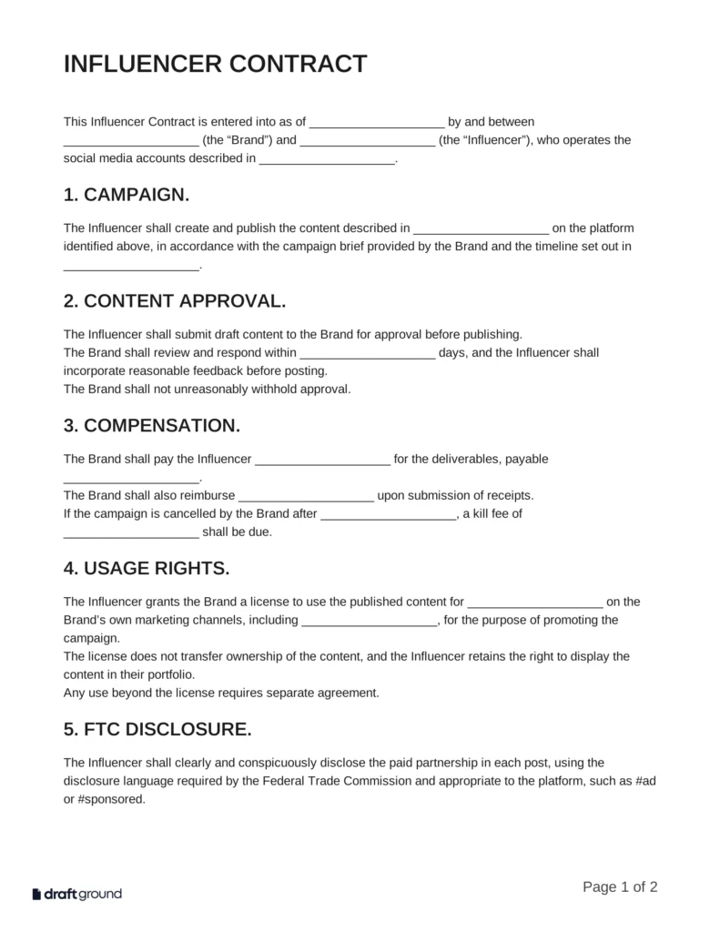 Influencer Contract Template