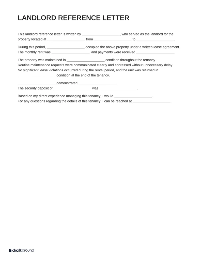 Landlord Reference Letter Template