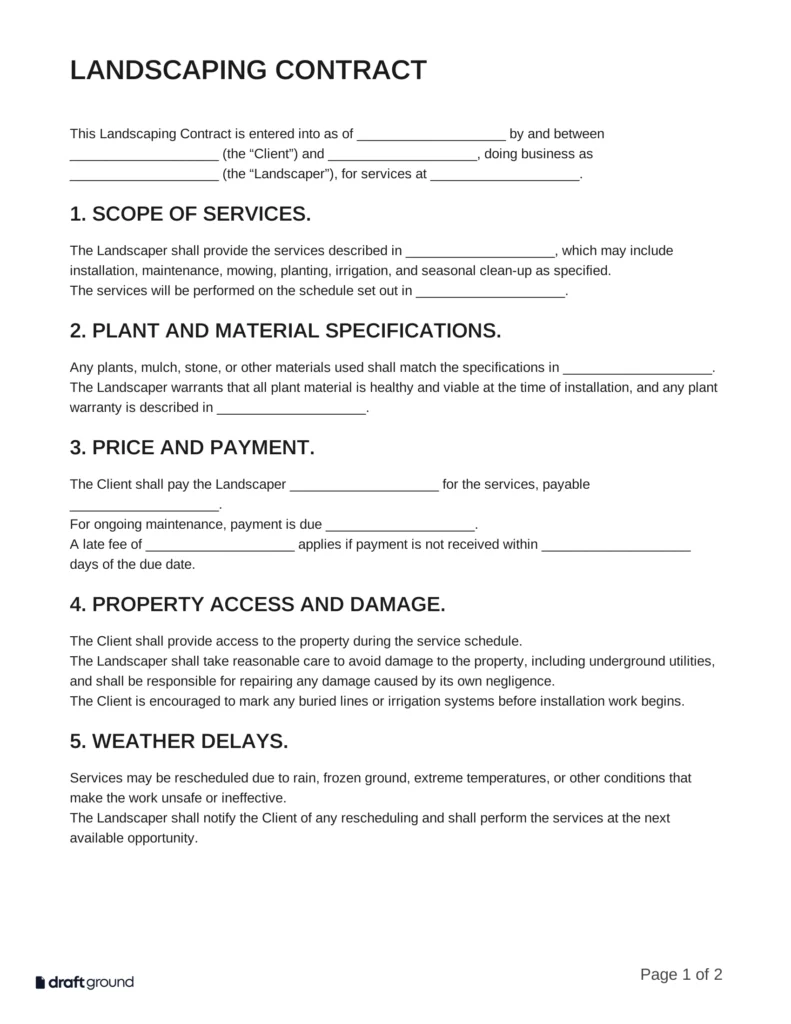 Landscaping Contract Template