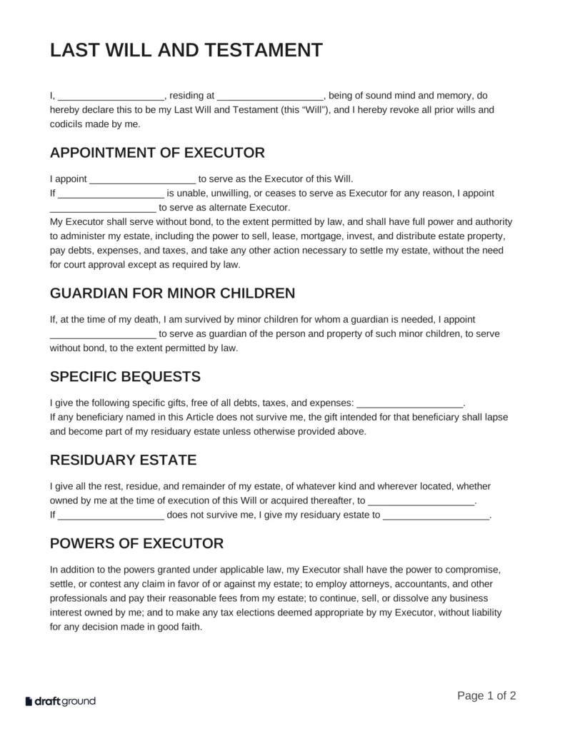 Last Will and Testament Template