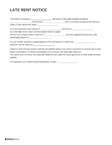 Late Rent Notice Template