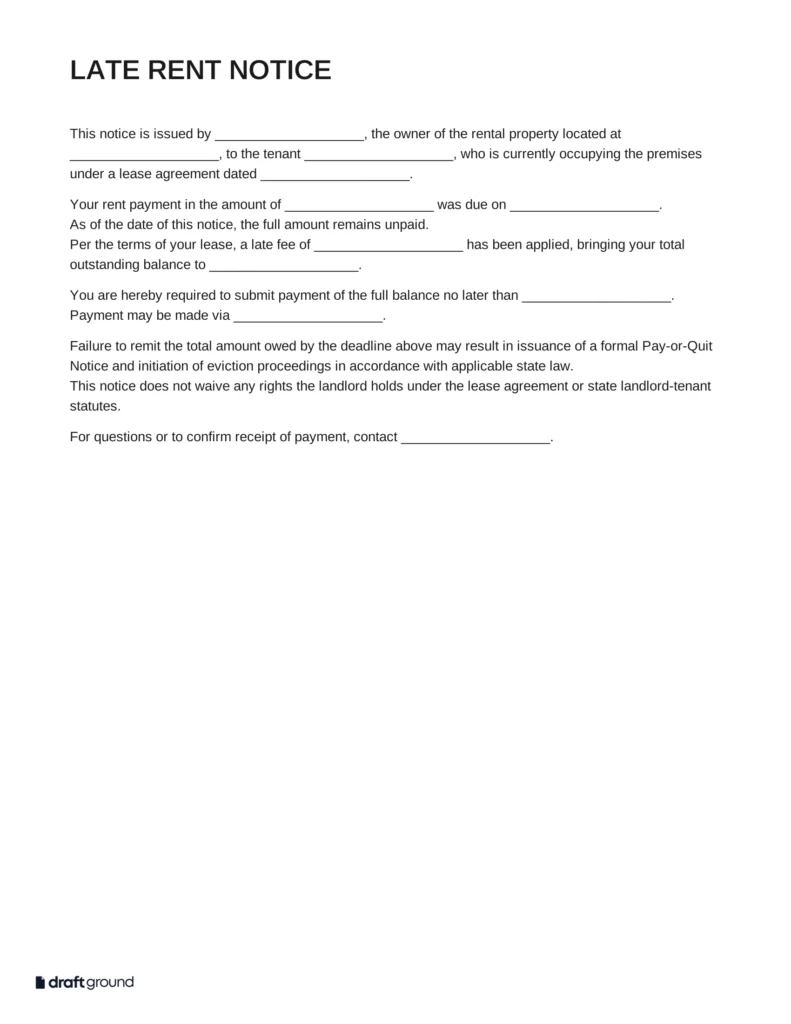 Late Rent Notice Template