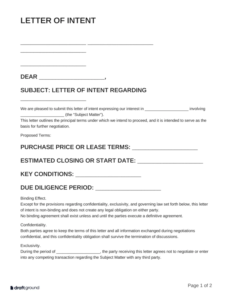 Letter of Intent Template