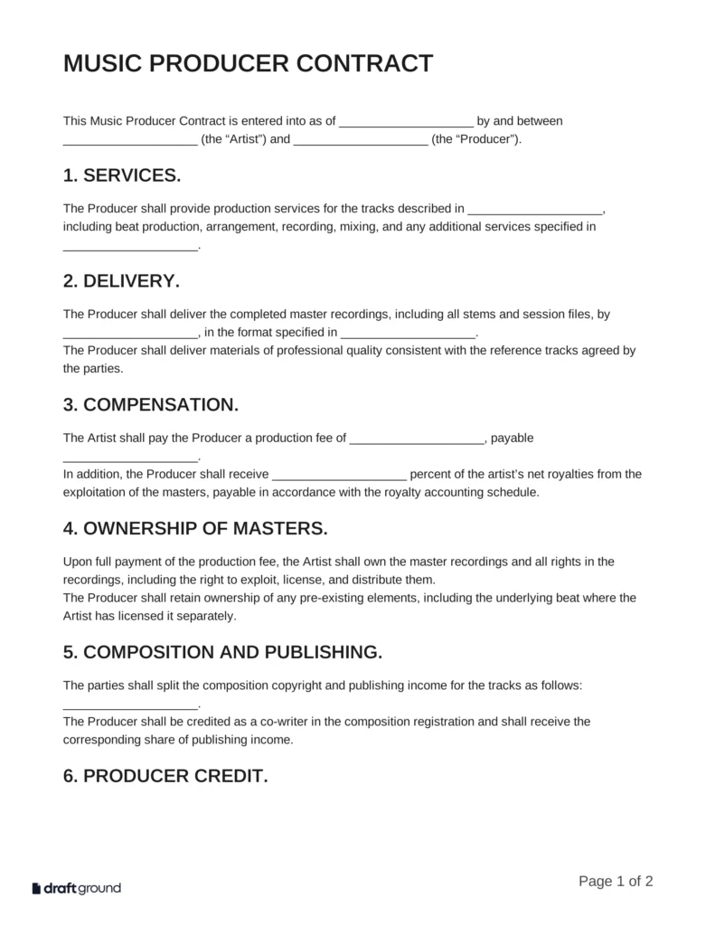 Music Producer Contract Template