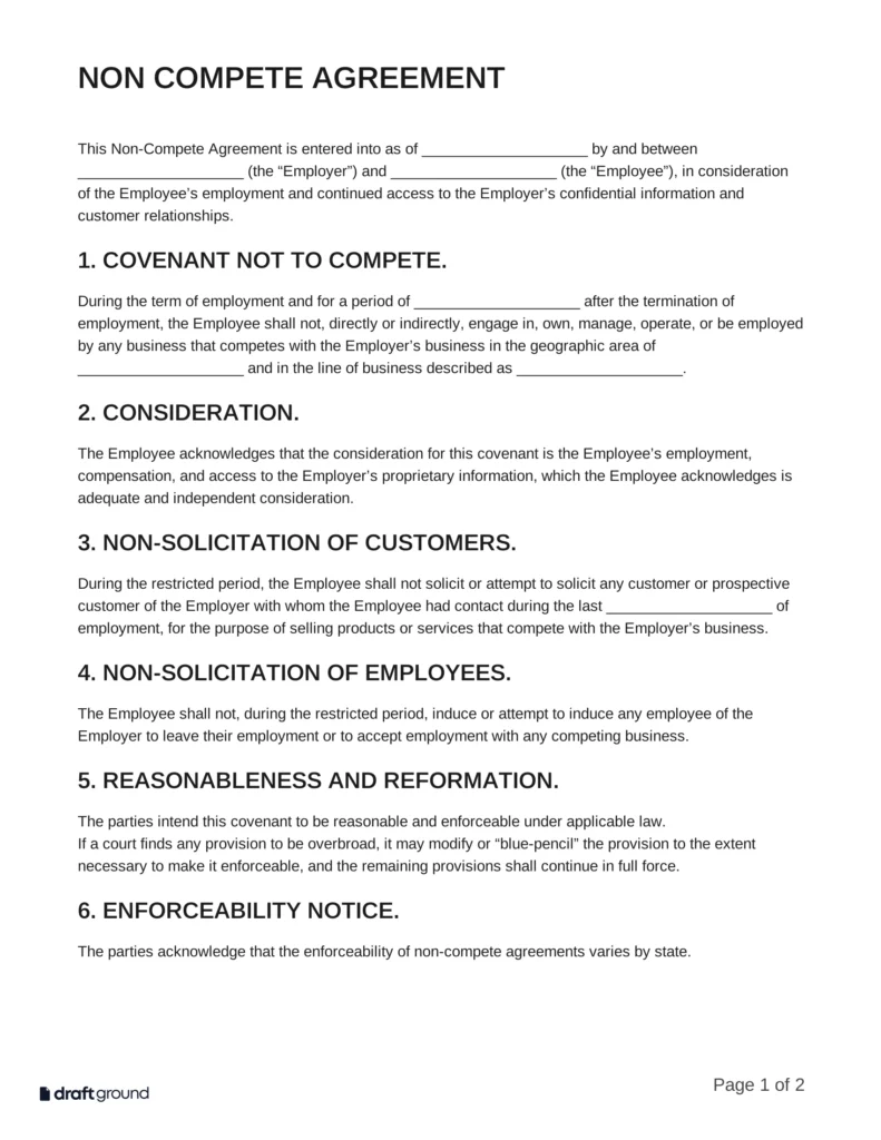 Non Compete Agreement Template