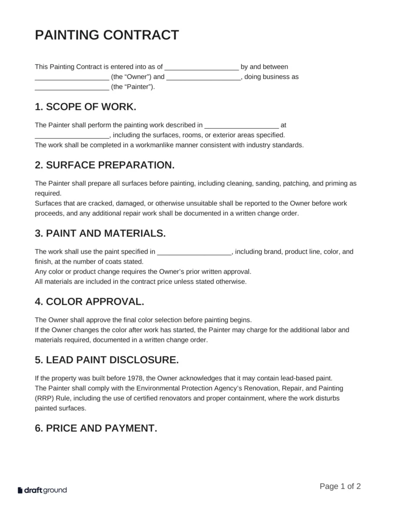 Painting Contract Template