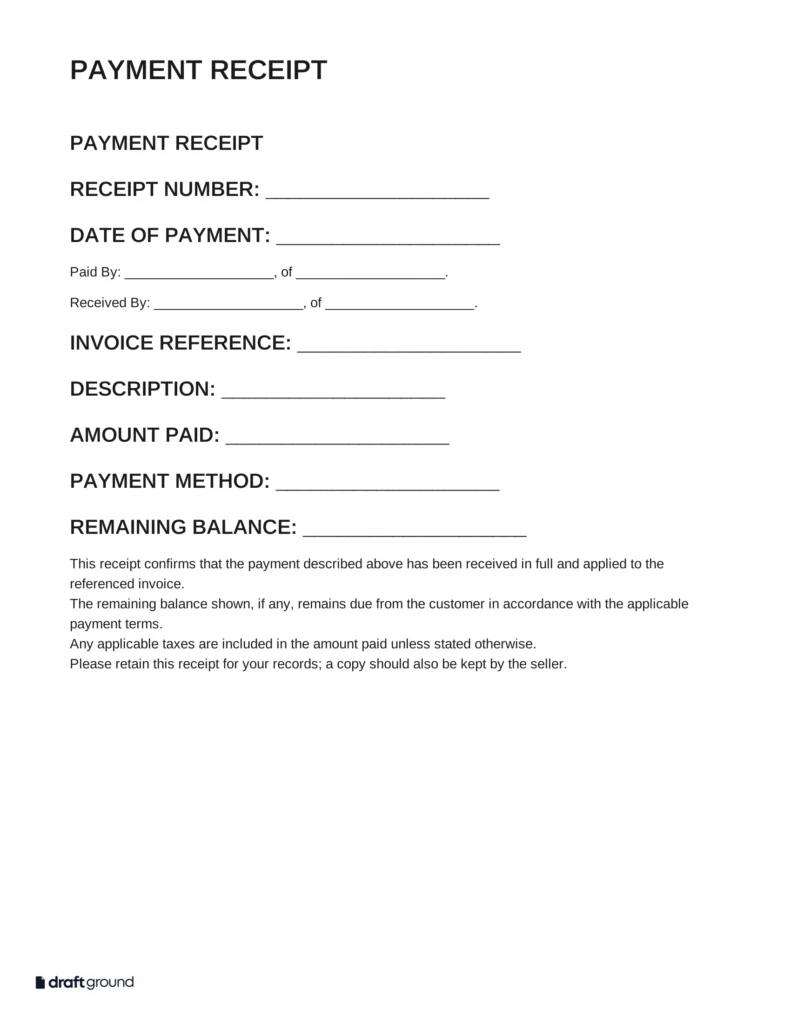 Payment Receipt Template