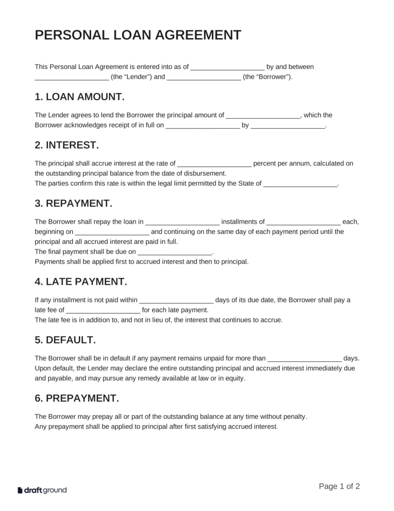 Personal Loan Agreement Template