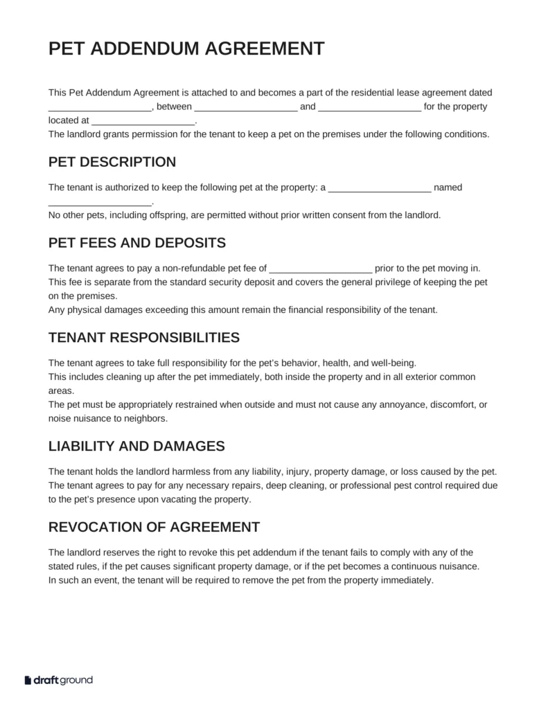 Pet Addendum Agreement Template