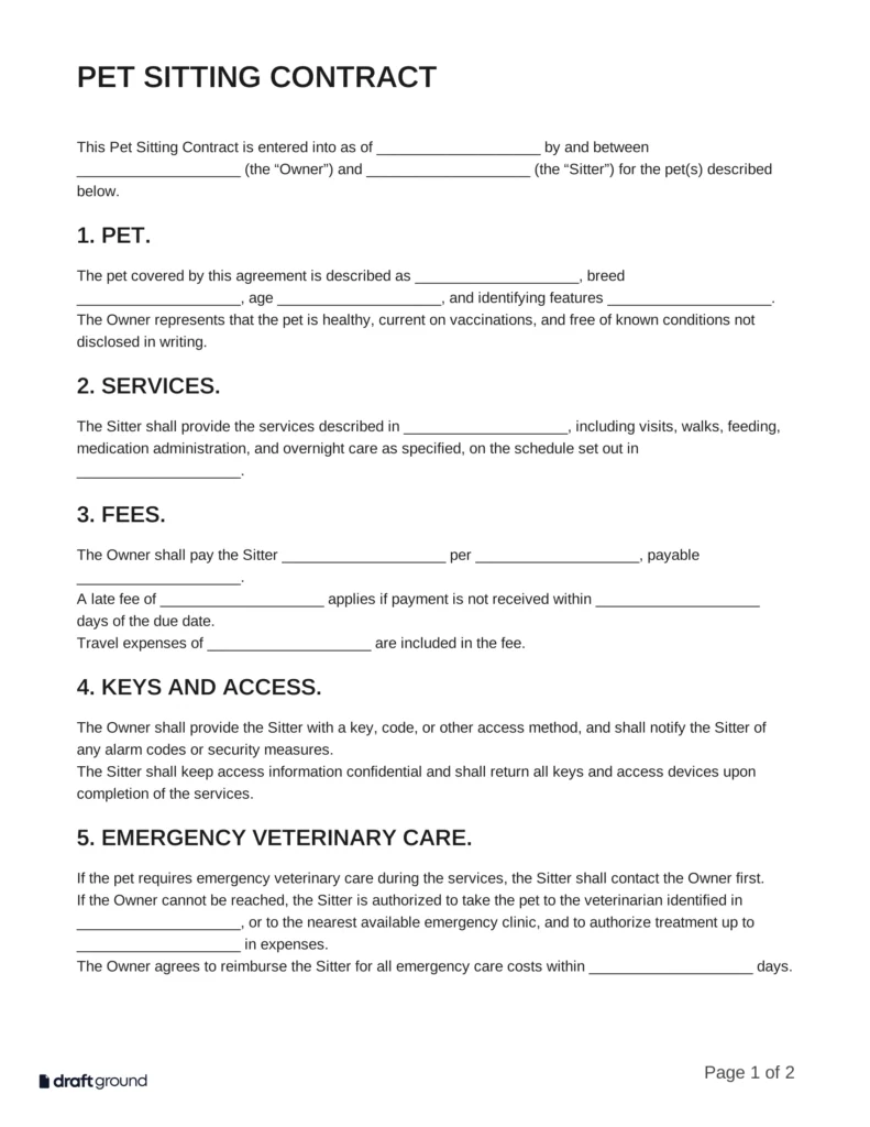 Pet Sitting Contract Template