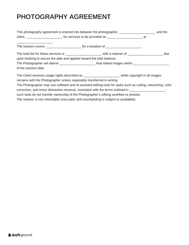 Photography Agreement Template