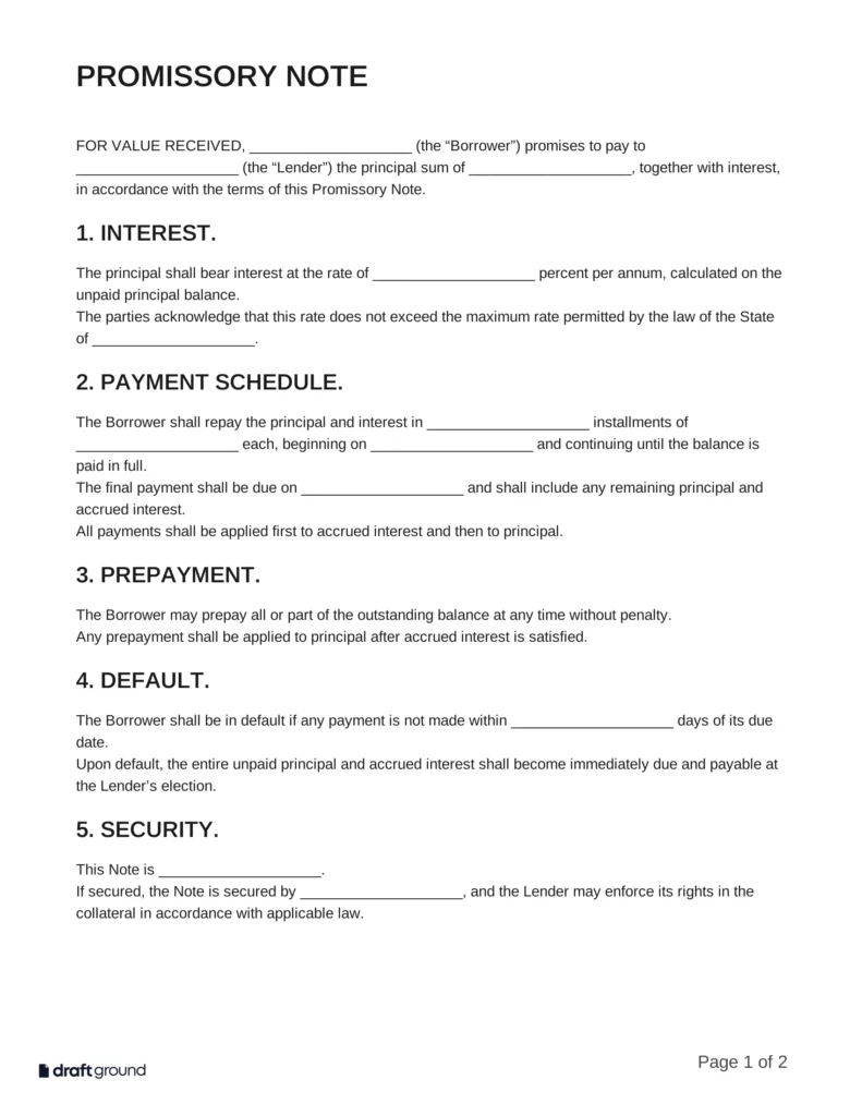 Promissory Note Template