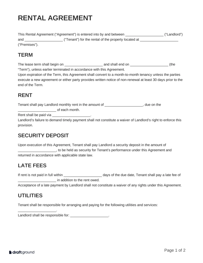 Rental Agreement Template