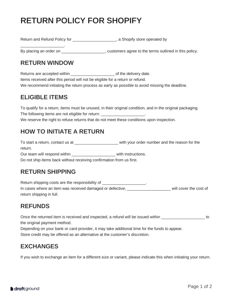 Return Policy Template for Shopify