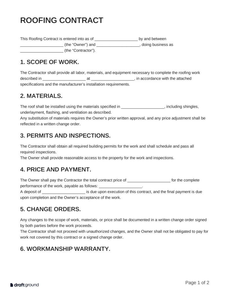 Roofing Contract Template