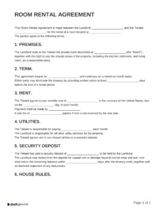 Room Rental Agreement Template
