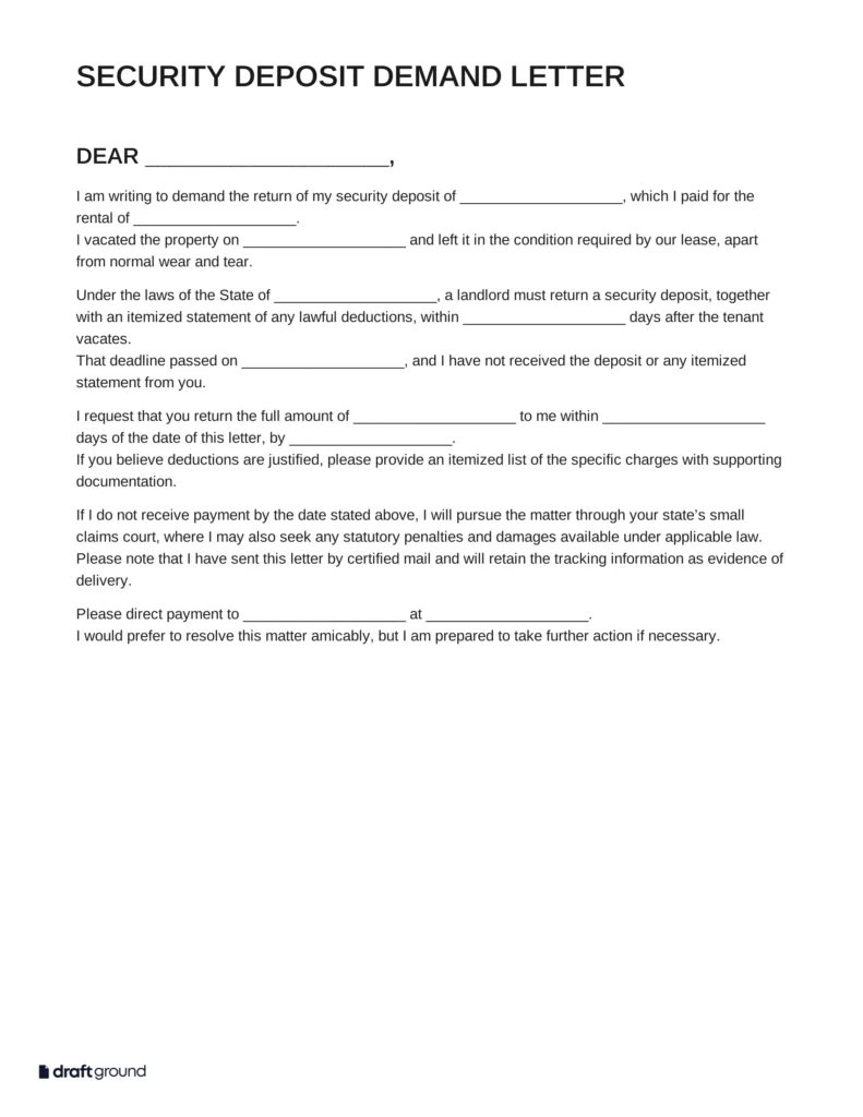 Security Deposit Demand Letter Template