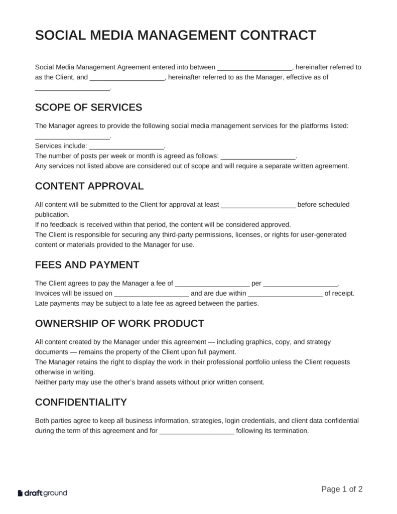 Social Media Management Contract Template