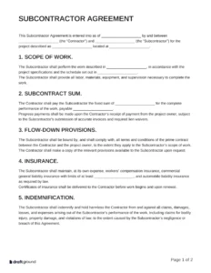 Subcontractor Agreement Template