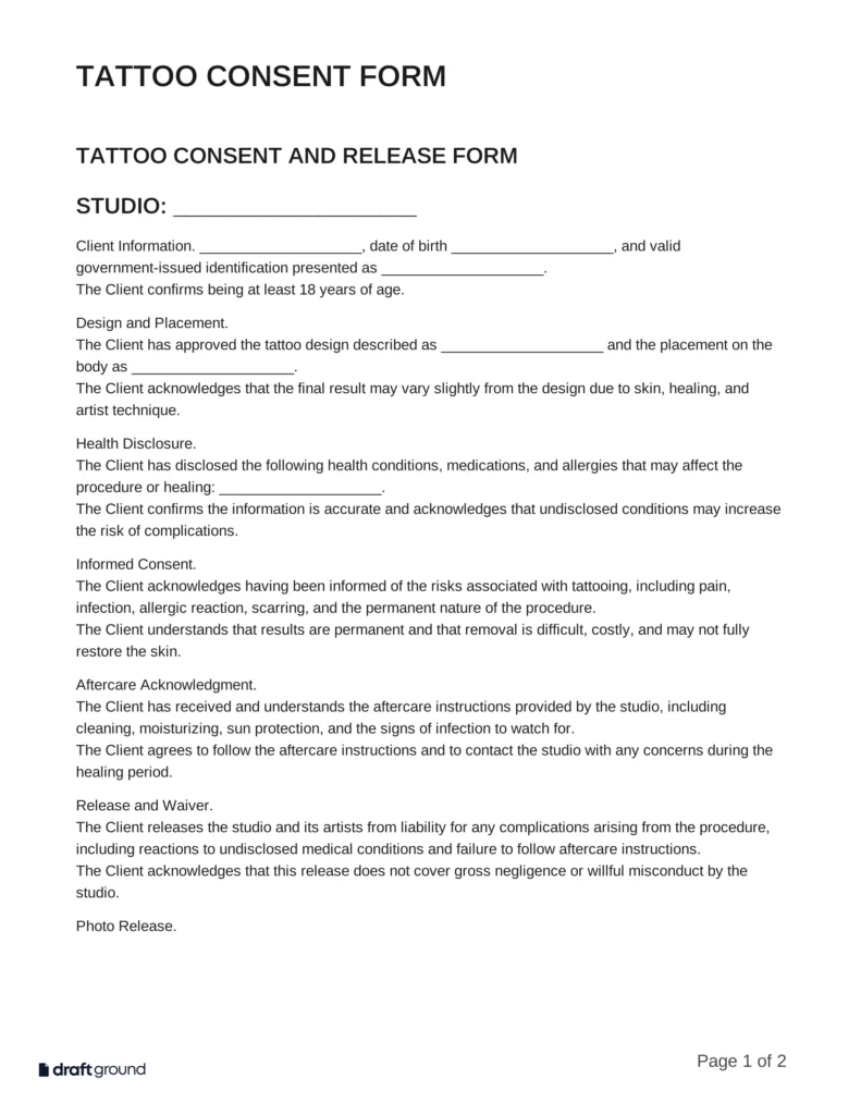 Tattoo Consent Form Template