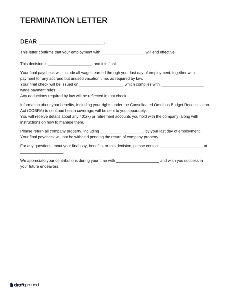 Termination Letter Template