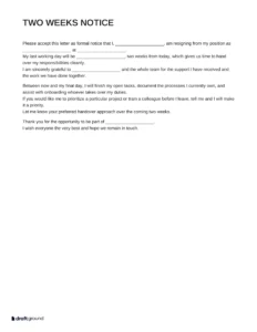 Two Weeks Notice Template