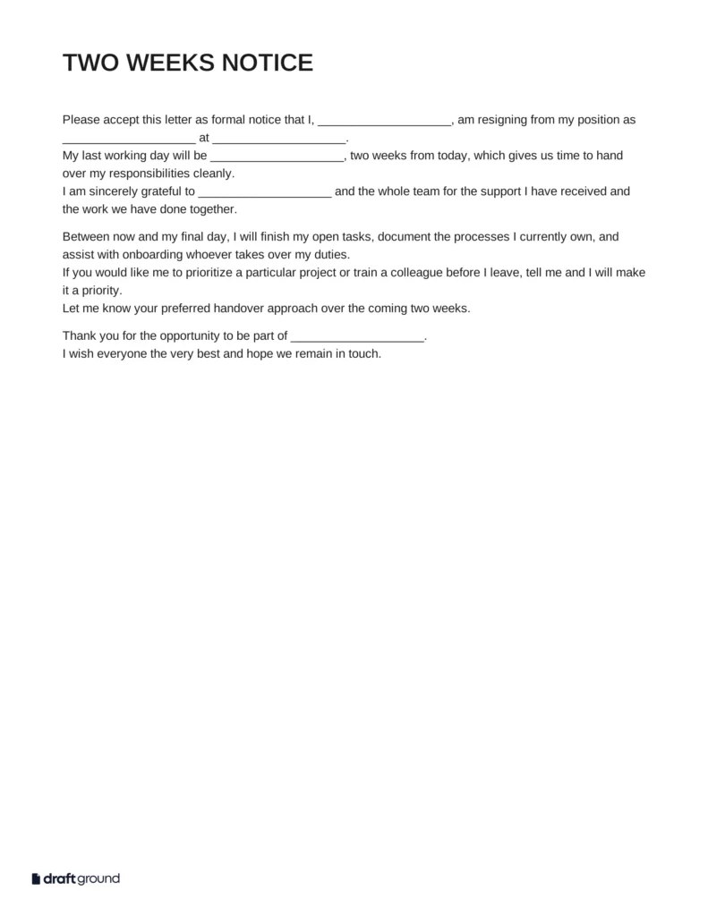 Two Weeks Notice Template